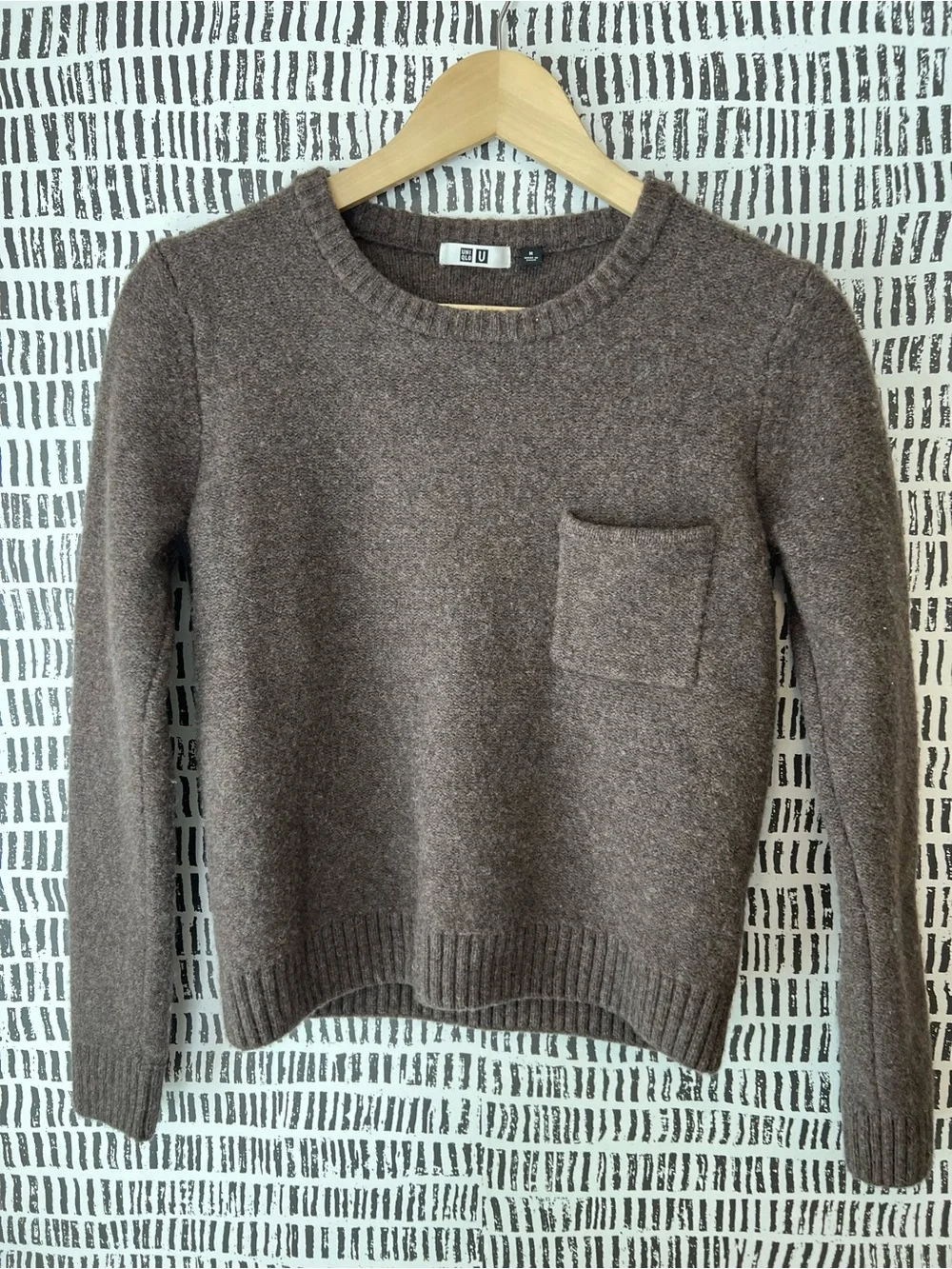 Uniqlo U Brown Wool Crewneck Sweater Chest Pocket Minimalist Knit Size M